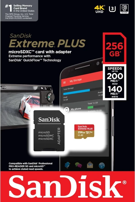 SanDisk Extreme PLUS R200/W140 256GB Kit, UHS-I U3, A2, Class 10
