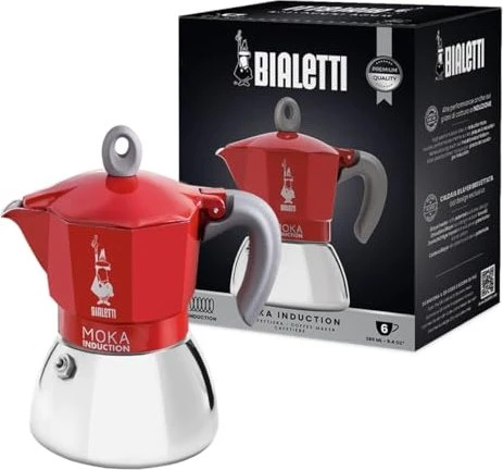 Bialetti Moka Induktion 6 Tassen Espressokanne rot