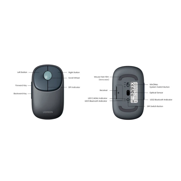 Ugreen MU102 FUN+ Wireless Mouse, blau, USB/Bluetooth