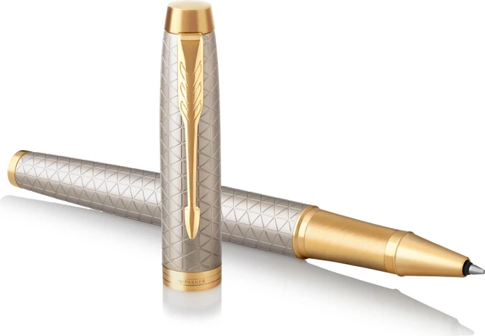 Parker IM Premium Tintenroller (Mine) warm silver/gold trim, Geschenkbox (1931686)