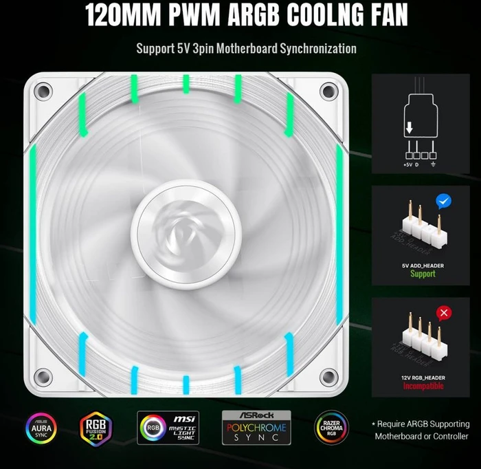 GameMax Tornado T12 ARGB-RW, weiß, 120mm