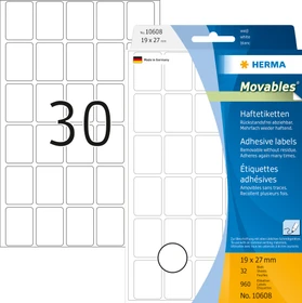 Herma Etiketten, 19x27mm, ablösbar, weiß, matt, 32 Blatt (960 Etiketten)