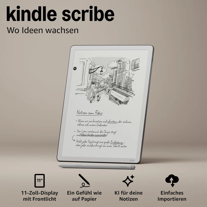 Amazon Kindle Scribe 3. Gen (2026) mit Frontlicht, Graphit, 64GB Flash, mit Premium Eingabestift