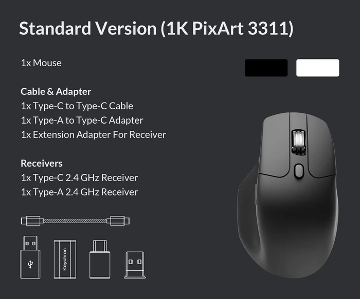 Keychron M6 All Silent Wireless Mouse weiß, 1K PixArt 3311, USB/Bluetooth