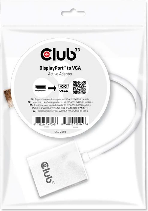 Club 3D DisplayPort 1.1a [Stecker] auf VGA [Buchse] Adapterkabel, 22cm