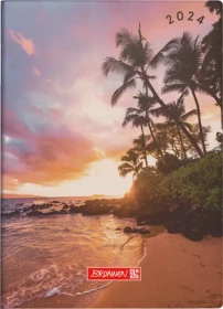 Brunnen Taschenkalender Modell 731 Wochenkalender 2024, 100x140mm, Kunststoff-Cover, Jungle Leaves, 88 Blatt