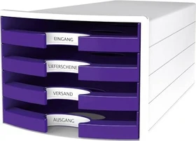 HAN Impuls Schubladenbox offen, 4 Schubladen, A4, violett/weiß
