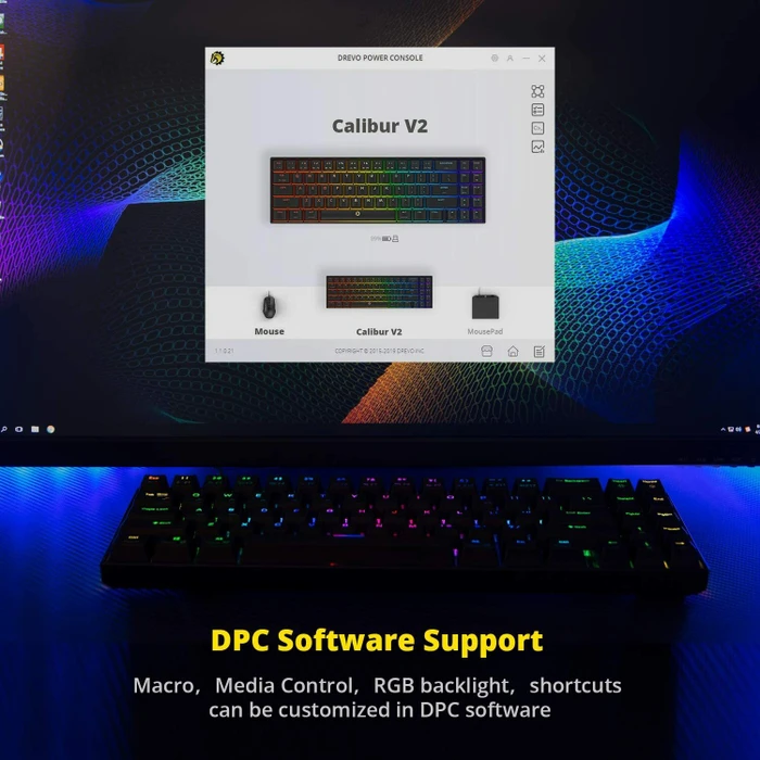 Drevo Calibur V2 TE PC/Mac, LEDs RGB, schwarz, Gaote Outemu BROWN, USB, DE