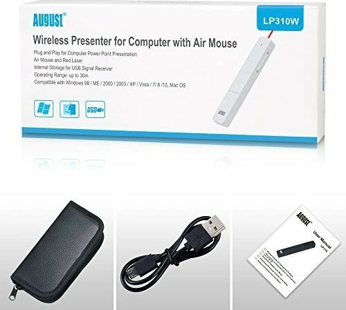 August LP310W Air Mouse Presenter mit Laserpointer weiß, USB-A