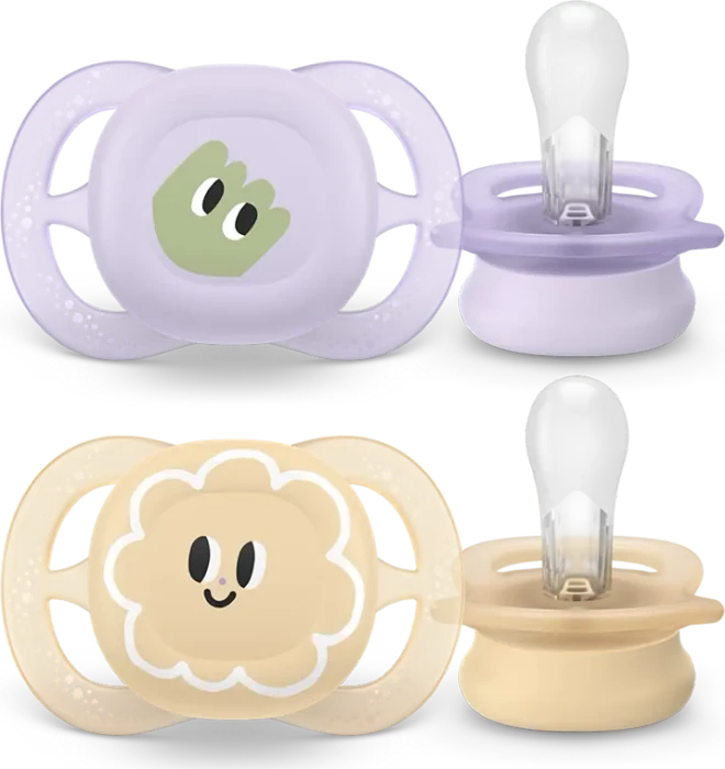 Philips Avent SCF075/13 ultra start Beruhigungsschnuller, 0-2M, Silikon, orange/violett, 2 Stück