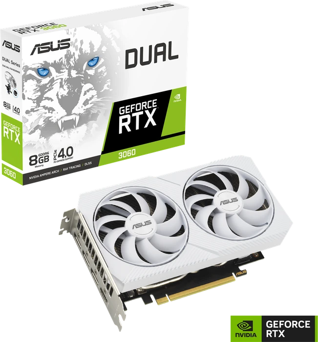 ASUS Dual GeForce RTX 3060 White, DUAL-RTX3060-8G-WHITE, 8GB GDDR6, HDMI, 3x DP