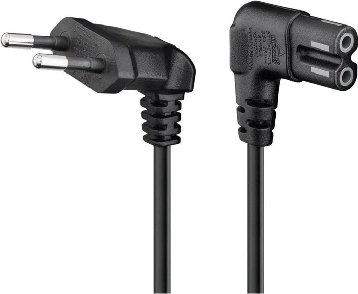 Wentronic Goobay Kaltgeräte Netzkabel, Eurostecker auf C7 Buchse, beidseitig gewinkelt, 2m