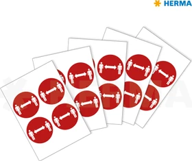 Herma Hinweisetiketten Abstand halten rund, 100mm, ablösbar, wetterfest, rot, matt, 5 Blatt (20 Etiketten)