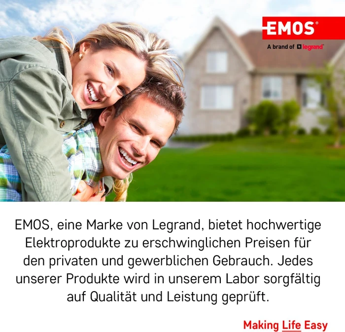 Emos Gummi-Kabeltrommel, Schuko auf 4x Schuko, 50m, IP44, H05RR-F 3G2,5