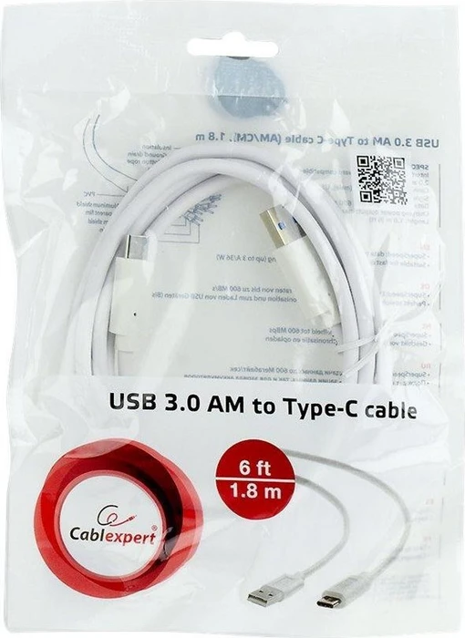 Gembird USB 3.0 AM to Type-C Cable (AM/CM) 1.8m weiß