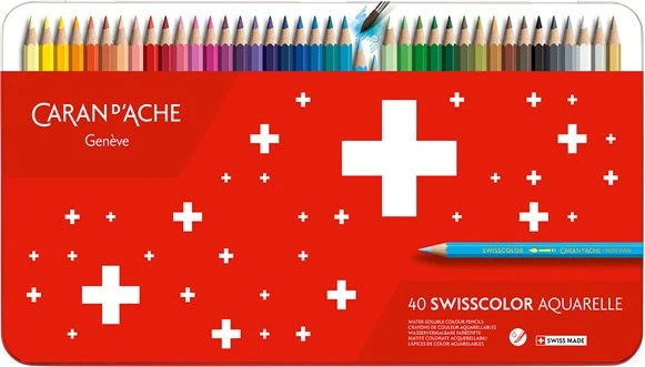 Caran d'Ache Swisscolor Aquarellstift sortiert, Metalletui, 40er-Pack