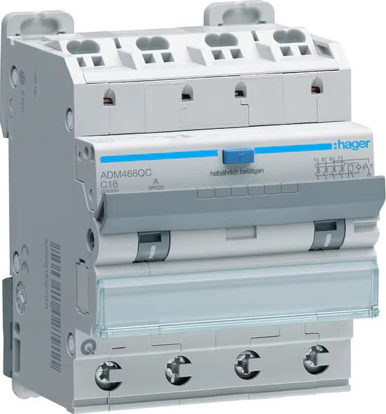 Hager Fehlerstrom-Leitungsschutzschalter 4P 6kA C-16A 30mA Typ A QC/QB