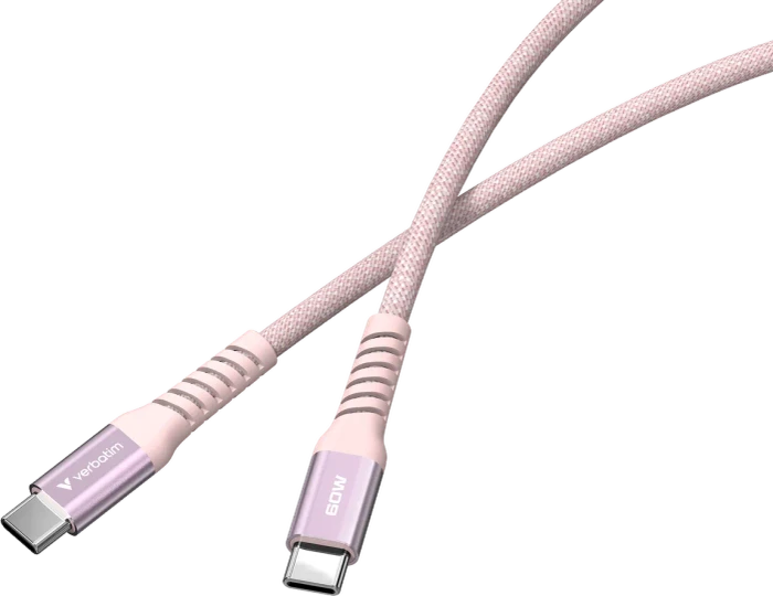 Verbatim Sync & Charge Magnetisches USB-C Kabel, USB 2.0, 480Mb/s, 60W PD 3.0/QC 3.0, USB-C Stecker auf USB-C Stecker, rosa, 1.2m