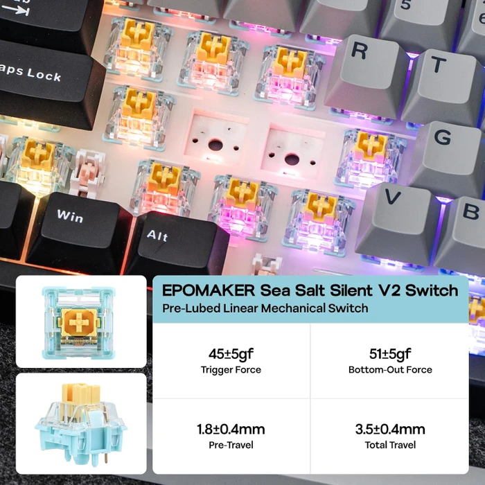 Epomaker TH108 Pro Wireless, Black, LEDs RGB, hot-swap, Epomaker Sea Salt Silent V2, USB/Bluetooth, US