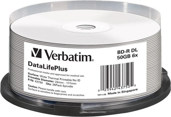 Verbatim BD-R 50GB, 6x, 25er Spindel, wide, white, thermal printable