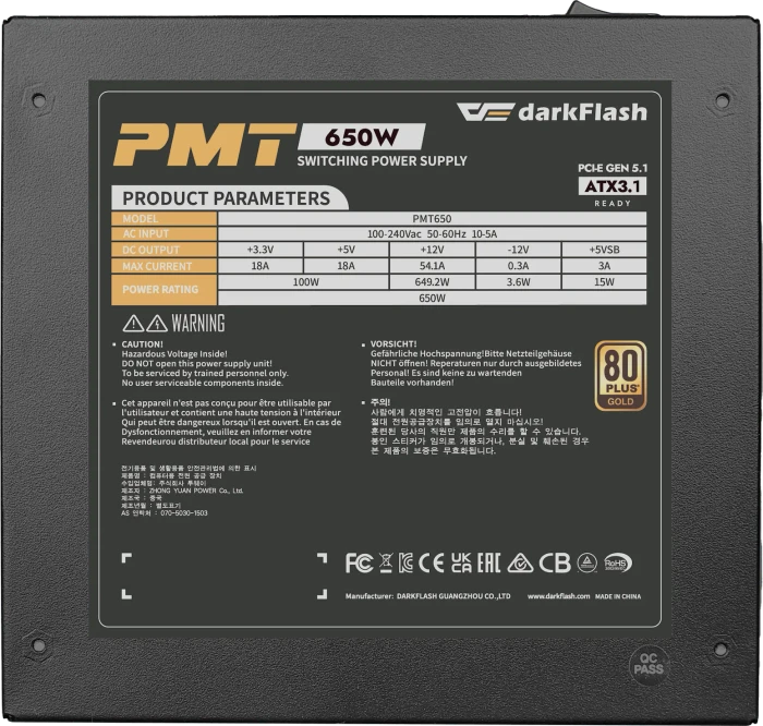 DarkFlash PMT Series PMT650 schwarz 650W, ATX 3.1