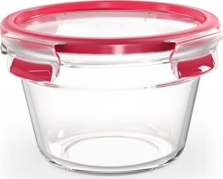 Emsa Clip&Close Glas rund Aufbewahrungsbehälter 900ml rot