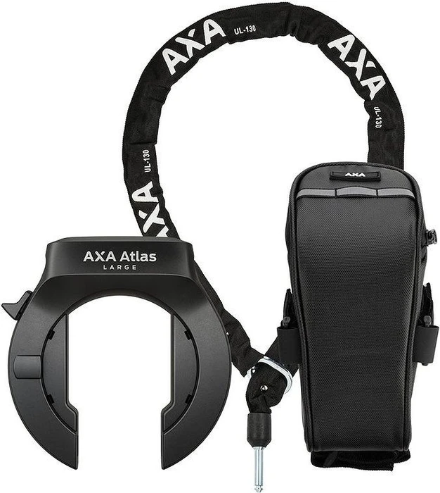 AXA Atlas Large Retractable + ULC 5.5-130 Einsteckkette Set inkl. Tasche Rahmenschloss, Schlüssel
