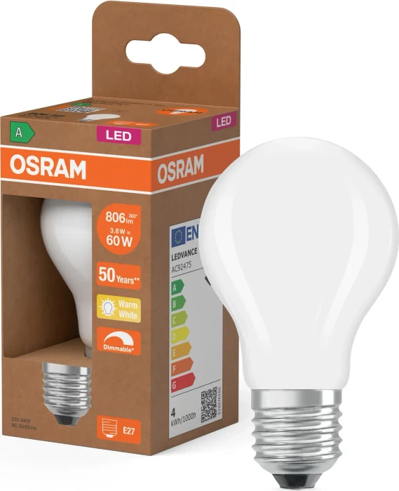 Osram LED SUPERSTAR+ CLASSIC A GL FR 60 EECA 3.8W/827 E27, 1 Stück