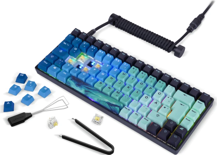 Sharkoon Skiller SGK50 S3 Ultimate Set, PBT, blau/schwarz, LEDs RGB, hot-swap, Gateron G Pro 3.0 YELLOW, USB, DE