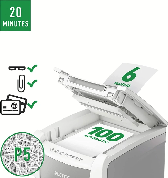 Leitz IQ Autofeed Small Office 100 P5, 2x15mm, weiß/grau