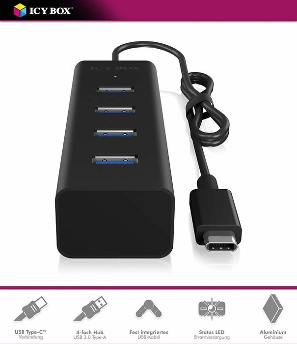 RaidSonic Icy Box IB-Hub1409-C3 USB-Hub, 4x USB-A 3.0, USB-C 3.0 [Stecker]