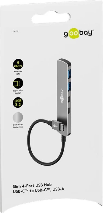 Wentronic goobay Slim 4-Port USB-Hub, 2x USB-C 3.0/2x USB-A 3.0, USB-C 3.0 [Stecker]