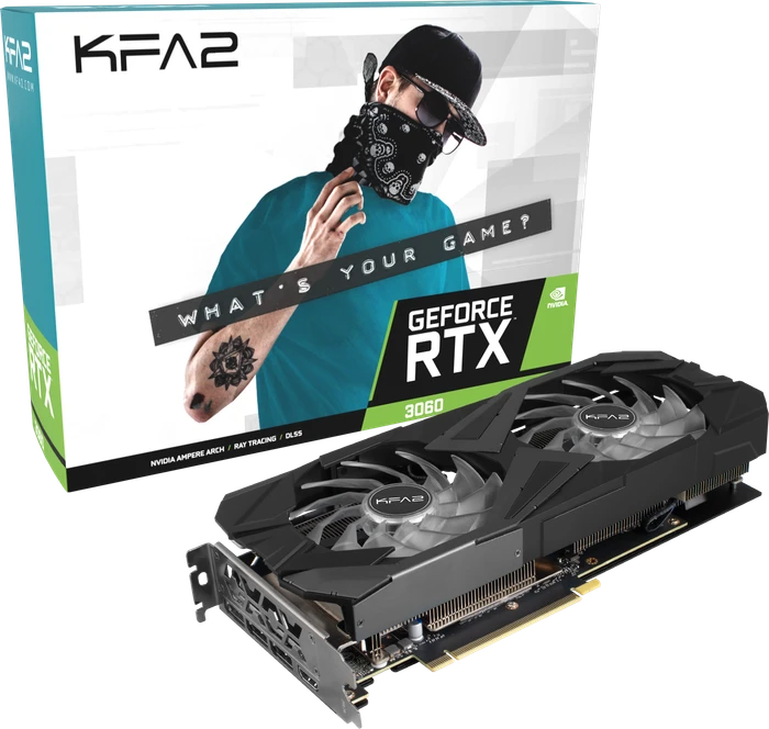 KFA2 GeForce RTX 3060 EX (1-Click OC) (LHR), 12GB GDDR6, HDMI, 3x DP