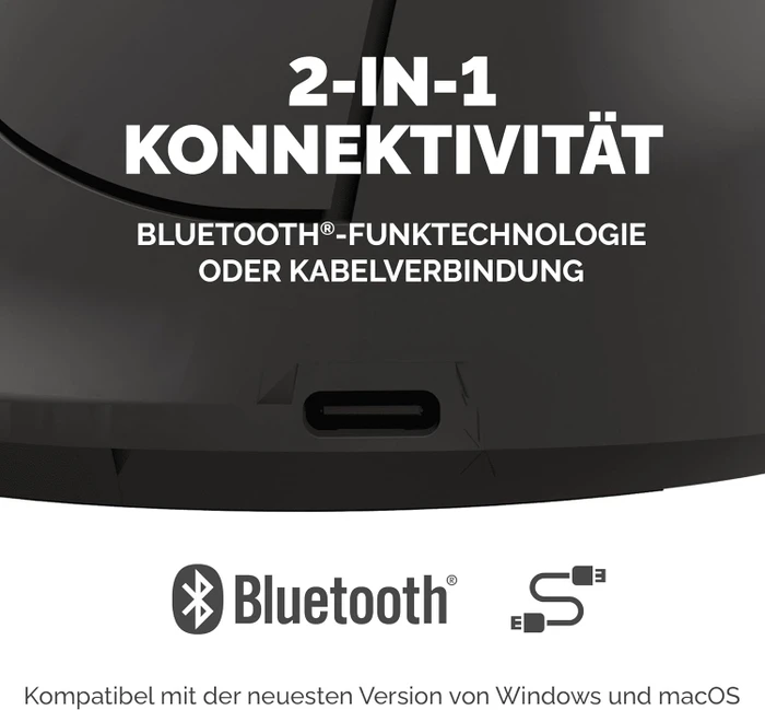 Fellowes Breyta Vertical Mouse, medium, schwarz, USB/Bluetooth