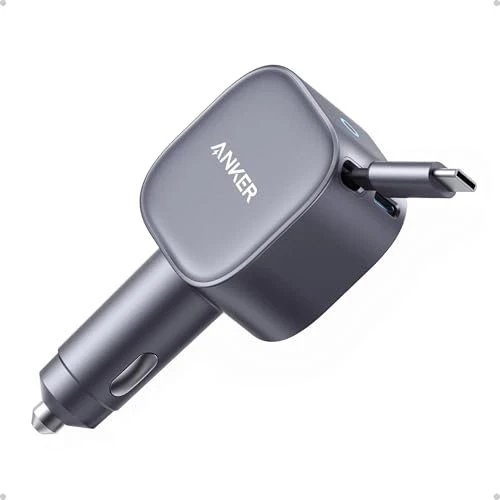 Anker Nano Car Charger (75W, USB-C Port, Built-In Retractable USB-C Cable) grau