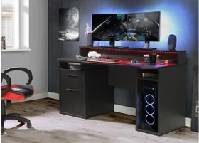 Forte Tezaur Schreibtisch mit LED-Beleuchtung 160x72cm schwarz/schwarz