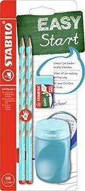 STABILO EASY Start EASYgraph S Bleistift HB graphit, blau, Rechtshänder, Radierer, Anspitzer, 4er-Set