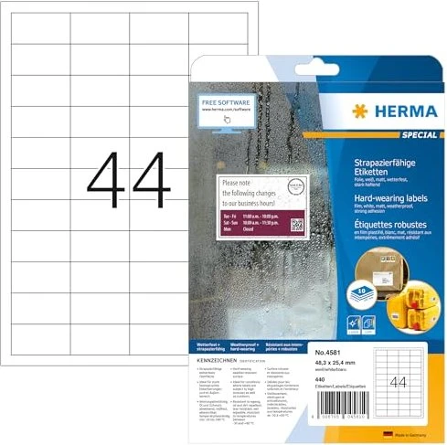 Herma Folienetiketten, 48.3x25.4mm, wetterfest, transparent, matt, 10 Blatt (440 Etiketten)