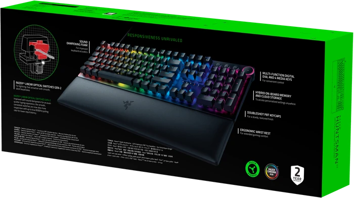 Razer Huntsman V2, schwarz, LEDs RGB, Razer Linear Optical Gen-2 RED, USB, US