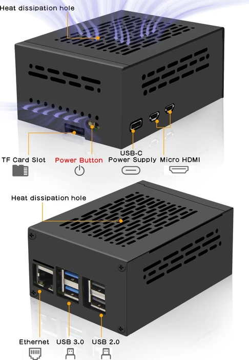 Geekworm Gehäuse für Raspberry Pi 5, kompatibel mit X1001/X1000/X1003/X1004/X1015/M300/M400/Q200, schwarz