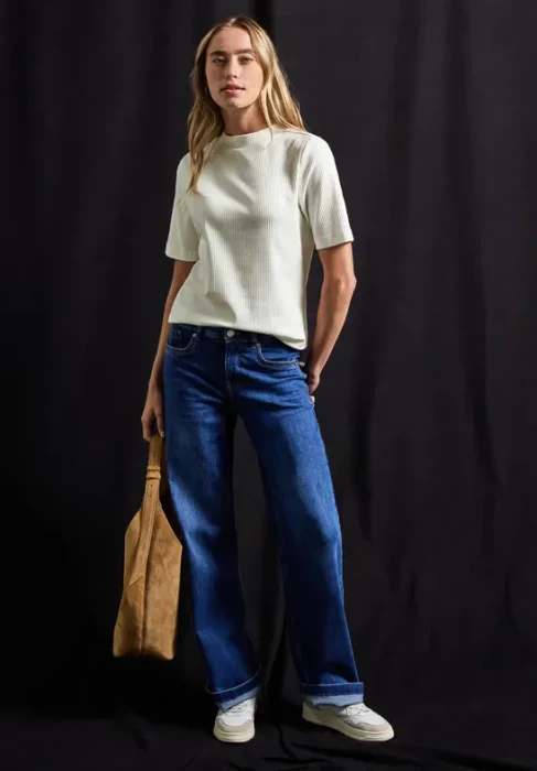 Street One Rippstruktur T-Shirt kurzarm off white (Damen)