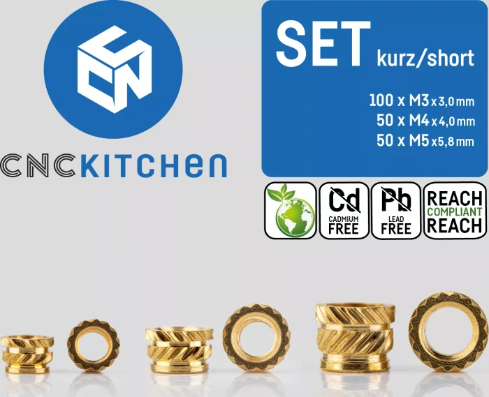CNC Kitchen Gewindeinsatz Set kurz, 100x M3, 50x M4, 50x M5