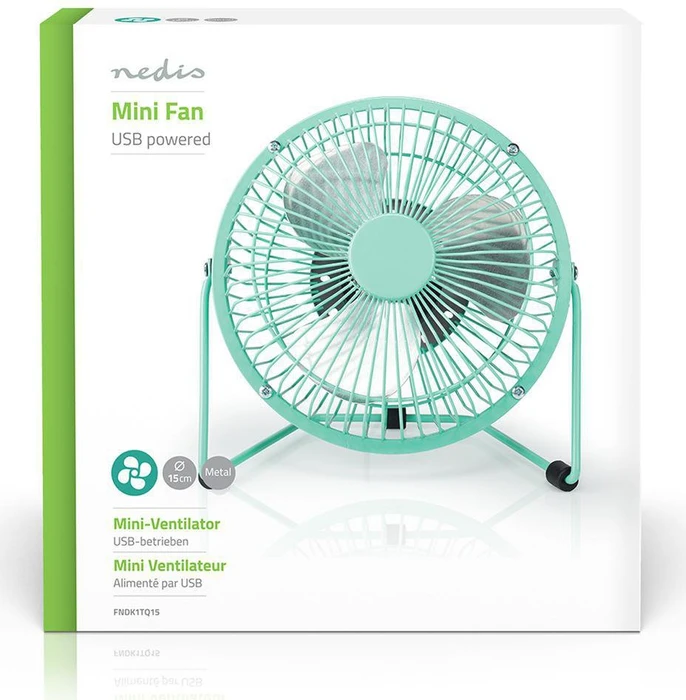 Nedis FNDK1TQ15 USB Mini Tischventilator aus Metall 15cm türkis