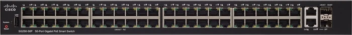 Cisco SG250 Rackmount Gigabit Smart Switch, 48x RJ-45, 2x RJ-45/SFP, 375W PoE+