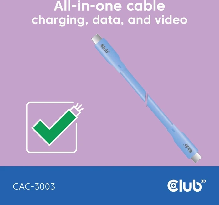 Club 3D USB4 Kabel, 20Gb/s, 240W PD EPR, USB-C Stecker auf USB-C Stecker, 2m, blau