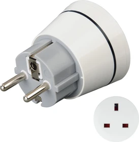 Hama Reisestecker UK Typ G, für Geräte aus GB, Irland, Hongkong, Saudi-Arabien, VAE zur Nutzung an deutschen Schuko-Steckdosen Typ F, weiß