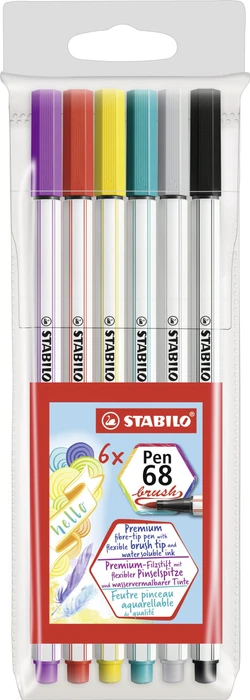 STABILO Pen 68 brush sortiert, 6er-Set, Etui