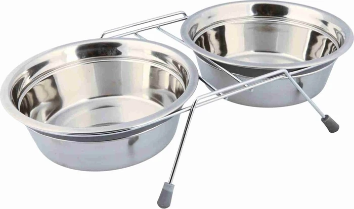Trixie Napf-Set mit Klapperschutz, 21cm, 23cm, 1.5l, grau