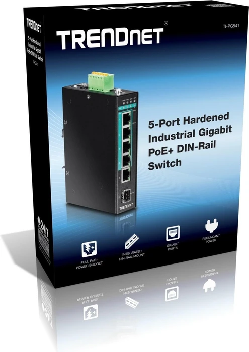 TRENDnet TI Hardened Industrial Railmount Gigabit Switch, 5x RJ-45, 1x SFP, 120W PoE+