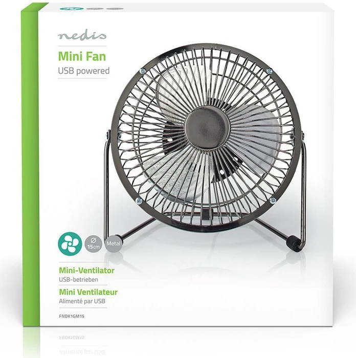 Nedis FNDK1GM15 USB Mini Tischventilator aus Metall 15cm stahlgrau